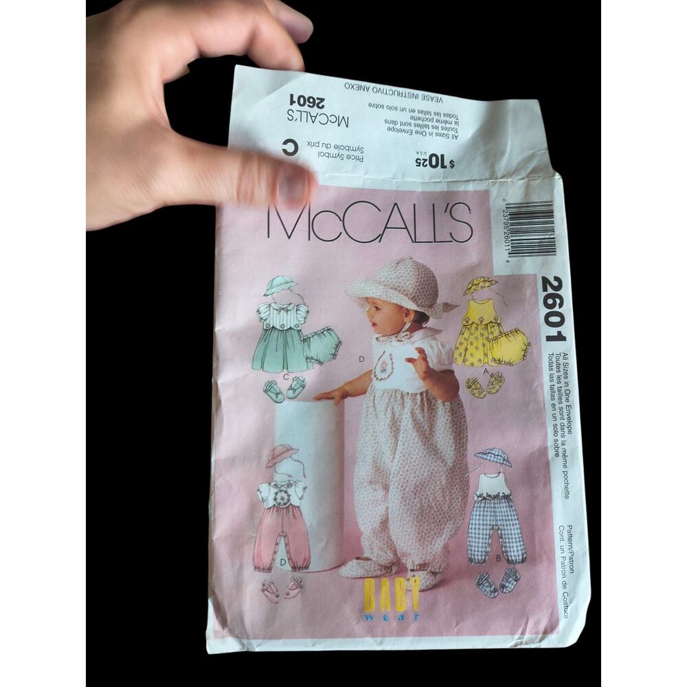 McCalls 2601 Baby Infant Romper Overall Jumper Dress Hat Shoes Panties Size S-XL